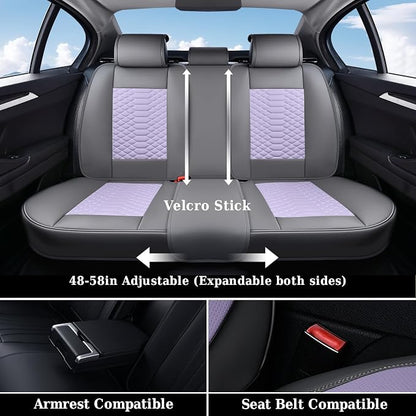 Coverado Seat Covers Full Set, Waterproof Nappa Leather Seat Covers for Cars, 5 Seats Universal Car Seat Protectors, Gray and Purple Car Seat Covers Car Seat Cushions Fit for Most Cars (Gray&Purple) - Image 4