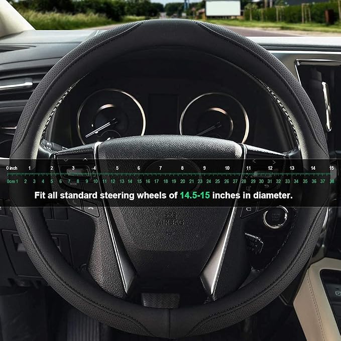 Car Steering Wheel Cover,14.5-15 Inch Black Universal Microfiber Leather Covers Breathable Anti-Slip Odorless Steering Wheels Accessories for Men Women - Image 5