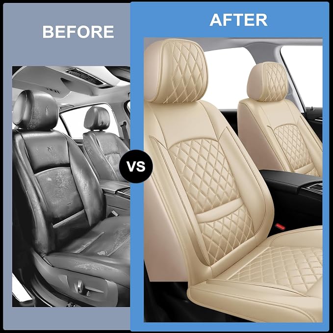Car Seat Covers Compatible with GMC Yukon 2007-2025 2026 - Full Set 5 Seats Luxury Leather All-Weather Seat Cushions & Protectors, Waterproof & Breathable, Airbag Compatible (Beige) - Image 7