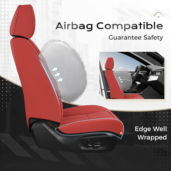Coverado Car Seat Cover, Cover for Cars Full Seat, Premium Leather, Universal Fit Waterproof Seat Protectors, Car Seat Cushion Non-Slip for Most Cars-Red - Image 3