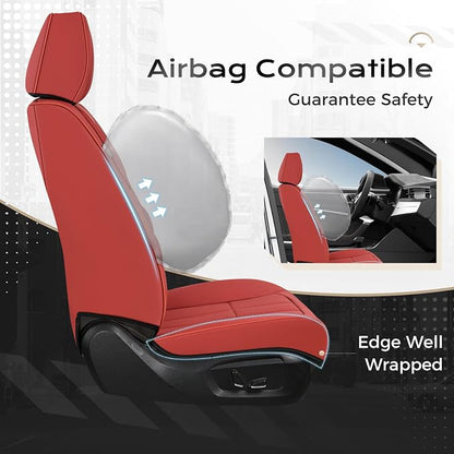 Coverado Car Seat Cover, Cover for Cars Full Seat, Premium Leather, Universal Fit Waterproof Seat Protectors, Car Seat Cushion Non-Slip for Most Cars-Red - Image 3