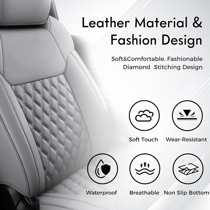 Huidasource Tacoma Gray Seat Covers, Nappa Leather Front & Rear Truck Seat Cushion Cover Fit for 2nd Gen Toyota Tacoma 2005-2015 Double&Crew Cab Base Prerunner SR5 Limited TRD Sport(Full Set/Gray) - Image 8