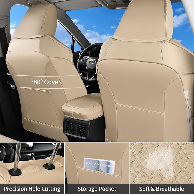 Huidasource Custom Fit RAV4 (Gas Only) Car Seat Covers Full Set, Waterproof Faux Leather for 2019-2024 Toyota RAV4 LE/XLE & XLE Premium/Limited (Does Not Fit Adventure and TRD Off-Road, Beige) - Image 3