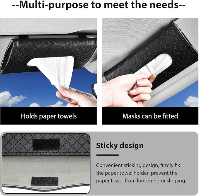 Car Tissue Holder, Leather Sun Visor Hanging Napkin Holder with Tissue Refill, Clip-On Visor Mask Dispenser Premium Paper Towels Case for Vehicles, Universal Car Accessories (Beige) - Image 5