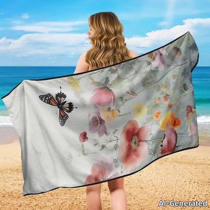 SEANATIVE Floral Butterfly Multi-Purpose Car Drying Towels - Absorber Towel for Car Wash & Gym Enthusiasts Automotive Seat Covers - Sweat Towels for Yoga & Hot Weather Driving - Image 4