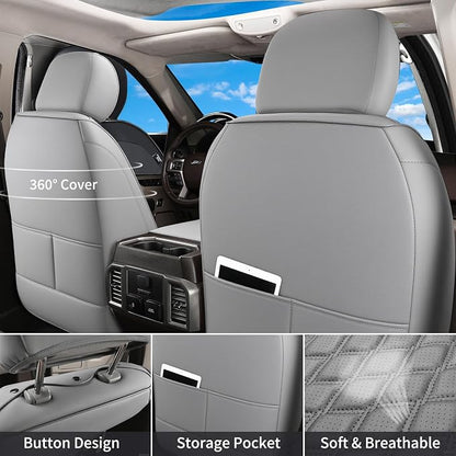 Huidasource Tacoma Front&Back Seat Covers, Gray Leather Car Seat Cushion Cover Accessories Fit for 2016-2023 Double & Crew Cab Toyota Tacoma SR SR5 Limited TRD Sport/Pro/Off Road(Full Set/Gray) - Image 2