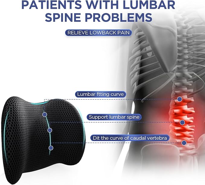 Lumbar Support Pillow for Office Chair, Memory Foam Car Back Cushion | Lumbar Pillow Lower Back with 4d Mesh Cover Adjustable Straps, Ergonomic Chair Back Pillow for Office, Car, Gaming Chairs - Image 2