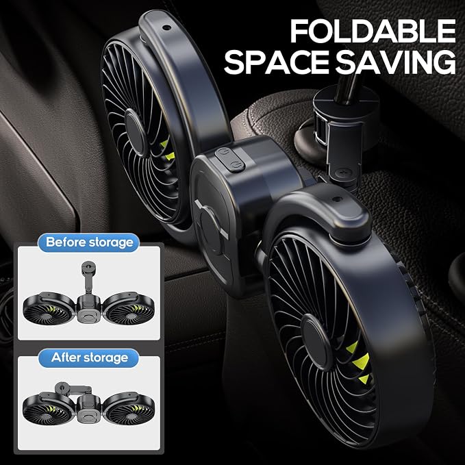 Dealswin Rechargeable Car Fan for Backseat Kids, Battery and USB Dual Power Car Fans, Independent Control 360°Adjustable Dual Head Car Seat Fan Headrest Cooling Fan for Sedan SUV RV Truck Vehicle - Image 4