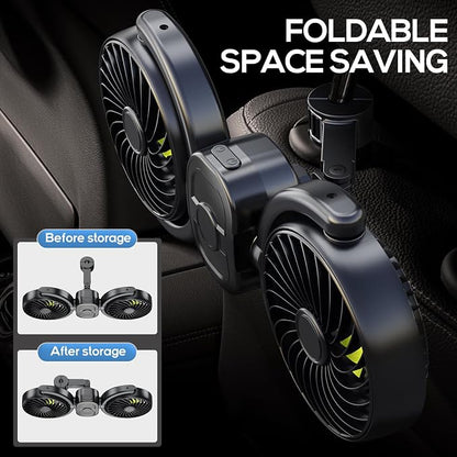 Dealswin Rechargeable Car Fan for Backseat Kids, Battery and USB Dual Power Car Fans, Independent Control 360°Adjustable Dual Head Car Seat Fan Headrest Cooling Fan for Sedan SUV RV Truck Vehicle - Image 4