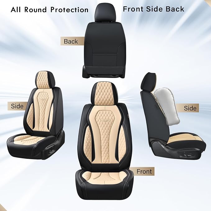 Coverado Automotive Seat Covers Front Seats, Seat Covers 2 Pack, Beige Car Seat Cover, Waterproof Auto Seat Covers, Car Seat Cushion, Front Car Seat Covers Leather Car Seat Protector Fit for Most Cars - Image 4