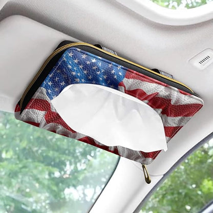 Biyejit 2 Pack Car Tissue Holder, 3D American Flag Car Mask Holder, Car Sun Visor Napkin Holder Backseat Tissue Case，Pu Leather Tissues Box - Image 2