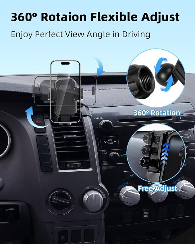 Car Phone Mount for Toyota Tundra 2007 -2013 /Sequoia 2008-2013 Accessories | Custom Air Vent Auto Lock Car Phone Holder for Tundra Fixed Cilp Hands Free 360° Rotation Phone Stand for All Smartphone - Image 4