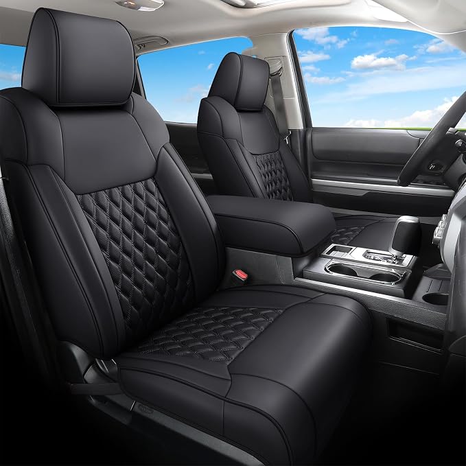 Huidasource Tacoma Car Seat Covers, Nappa Leather Truck Seat Cushion Cover Fit for Toyota Tacoma 4th Gen 2024-2026 Double/Crew Cab SR, SR5, Limited, TRD Sport/Off-Road,Trailhunter (Full Set/Black) by Huidasource