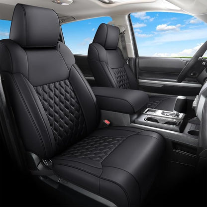 Huidasource Tacoma Car Seat Covers, Nappa Leather Truck Seat Cushion Cover Fit for Toyota Tacoma 4th Gen 2024-2026 Double/Crew Cab SR, SR5, Limited, TRD Sport/Off-Road,Trailhunter (Full Set/Black) by Huidasource