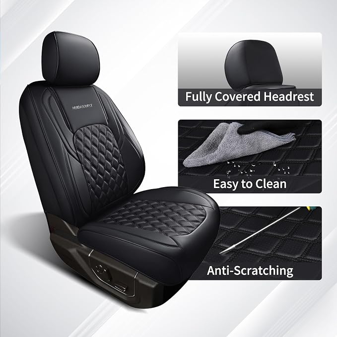 Huidasource Fit for Chevy Silverado Seat Covers, GMC Sierra Seat Covers 2007-2013&2019-2026 1500, 2020-2026 2500HD 3500HD Crew Double Extended Cab, Thickened Nappa Leather Seat Covers for Trucks Black - Image 8
