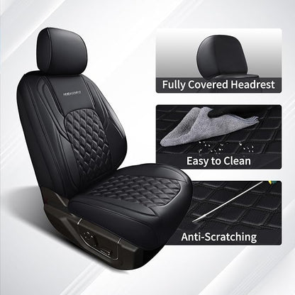Huidasource Fit for Chevy Silverado Seat Covers, GMC Sierra Seat Covers 2007-2013&2019-2026 1500, 2020-2026 2500HD 3500HD Crew Double Extended Cab, Thickened Nappa Leather Seat Covers for Trucks Black - Image 8
