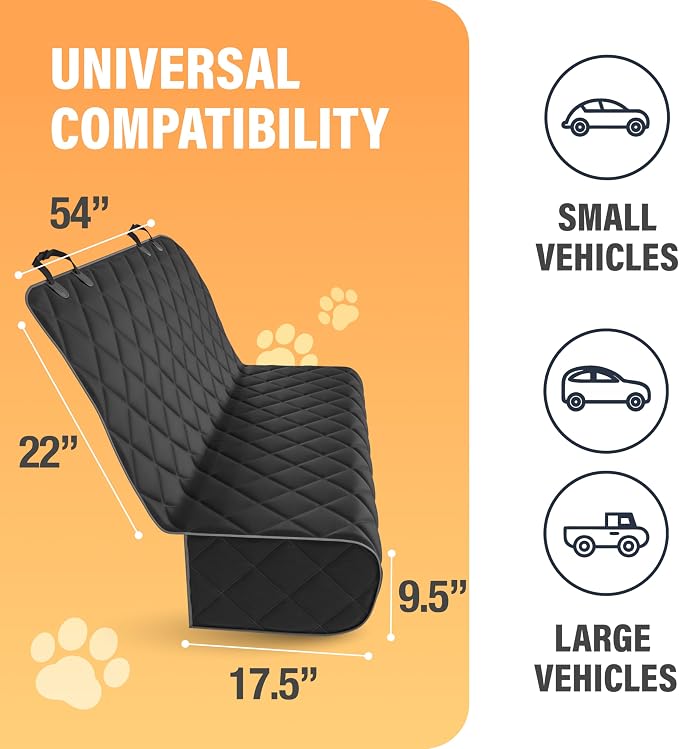 Black Car Rear Seat Cover for Dogs, Durable Waterproof & Scratch Resistant Vehicle Backseat Protector, Nonslip Dog Accessory & Pet Protection for Back Seats, Machine Washable - Image 4