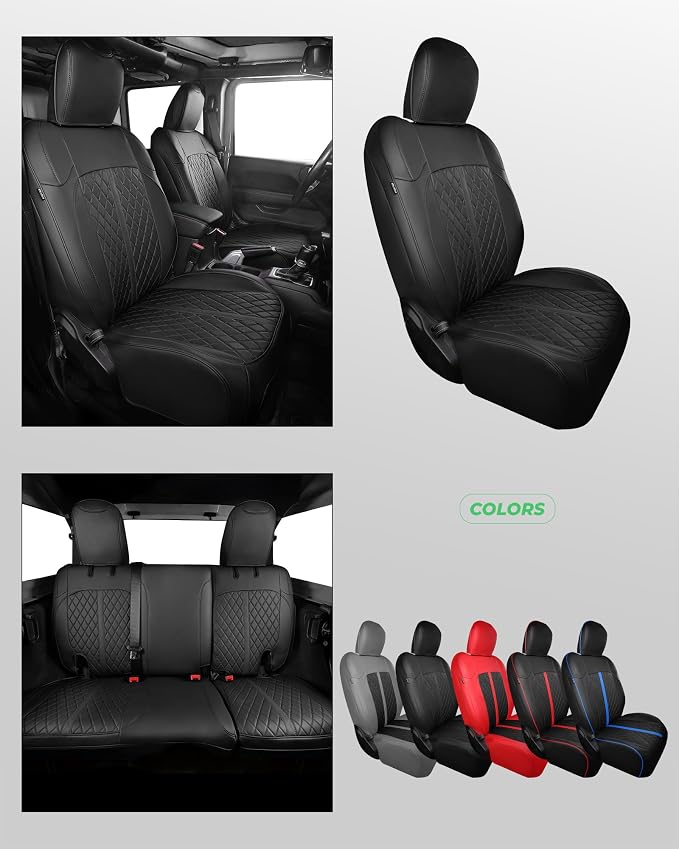 RIDEPOSH for Jeep Wrangler Leather Custom Car Seat Covers Full Set 4 Door | 2013-2017 JK, Luxury Accessories, Waterproof Protectors, 40/60 Spilt, Full Wrap, Durable, Back Organizer, Anti-slip, 5 Seats - Image 8