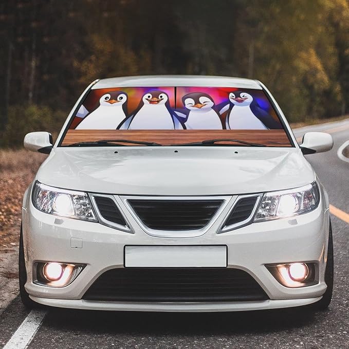 Socira Funny Penguin Car Windshield Sun Shade Umbrella Foldable Sunshade | for Front Window Auto Windshield Sunshade Covers Car Accessories Protect from Sun Rays Heat 57'' X 30'' - Image 2