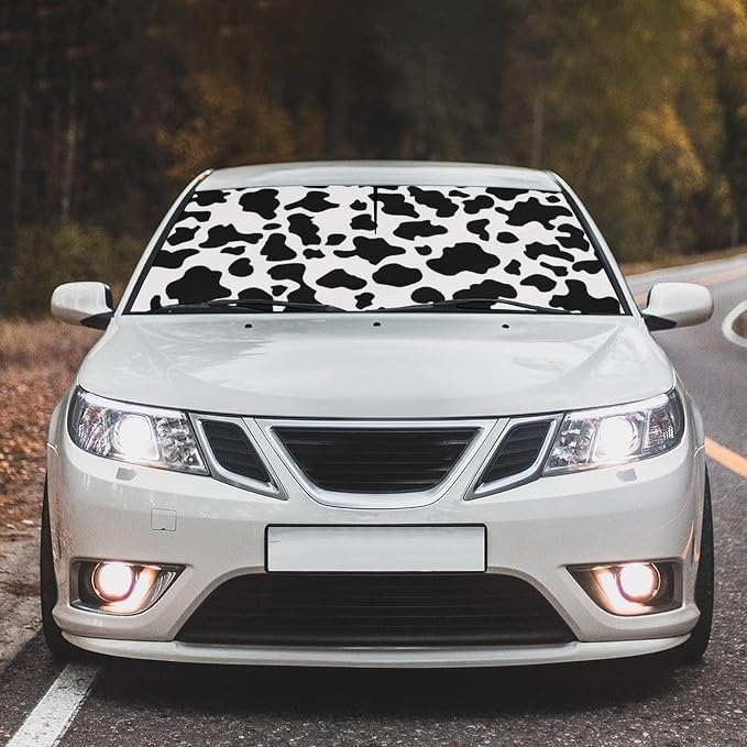 Socira Cow Print Windshield Sun Shade Umbrella Foldable Cow Sunshade | for Front Window Auto Windshield Sunshade Covers Car Accessories Protect from Sun Rays Heat 57'' X 30'' - Image 2