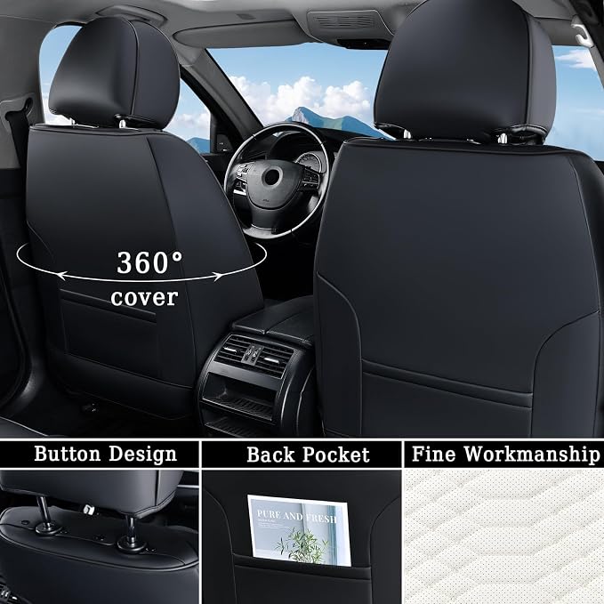 Coverado Car Seat Covers, Front Seat Cover, Waterproof Nappa Leather Seat Covers for Cars, 2 Pack Driver Car Seat Protectors, Automotive Seat Covers Universal Fit for Most Cars, Black&White - Image 2