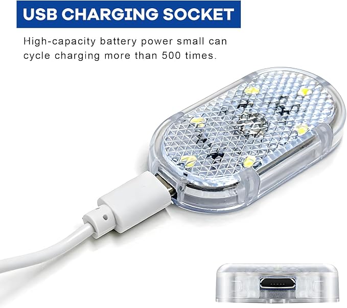 2 PCS Car LED Lights Interior Wireless, Sticky Vehicle Interior Ambient Light with 6 LED Lamp Beads, Portable Reading Light USB Rechargeable Decorative Lamp for Cars (White) - Image 3