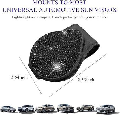 KVAEY Bling Sunglass Holder for Car Visor, Magnetic Leather Visor Clip Glasses Holder with Sparkling Rhinestones, Crystal Visor Ticket Card Clip for Women Girls, Car Accessories (Black) - Image 2