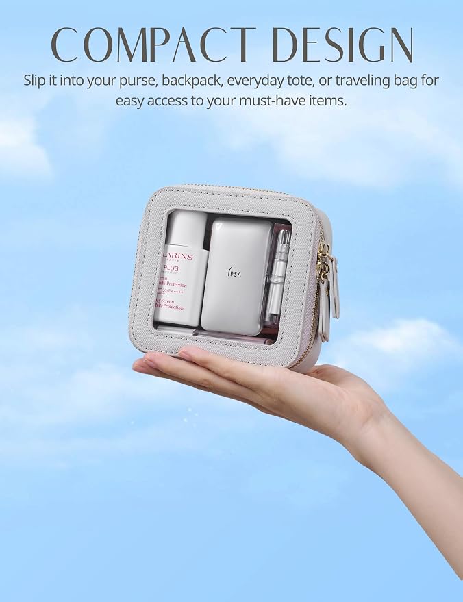 Small Cosmetic Bag for Purse Mini Makeup Bag Cute Clear Make Up Pouch for Travel Tiny Leather White Make Up Organizer Case for Backpack Toiletry Bag Waterproof Square Pouch with Zipper - Image 5