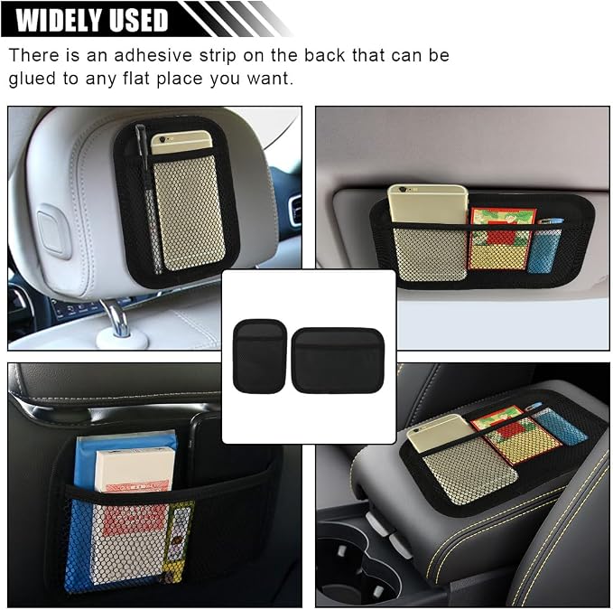 SMILFUY 4PCS Car Organizer, Car Sticky Mesh Pocket, Elastic Mesh Seat Back Pocket, Strong Paste Organizer (2 Large+2 Small, Black) - Image 6