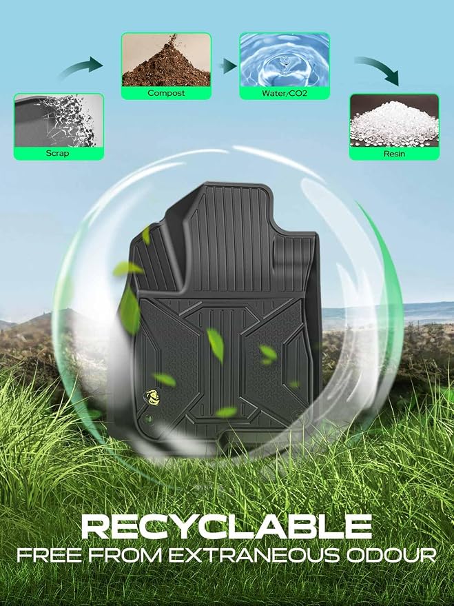YHTAUTO Automotive Floor Mats for Honda CR-V 2017-2022 (Hybrid Only) | TPE All Weather Car Mats, Anti-Slip & Custom Fit Floor Liners | Front & 2nd Row, Black, Set of 3 - Image 4
