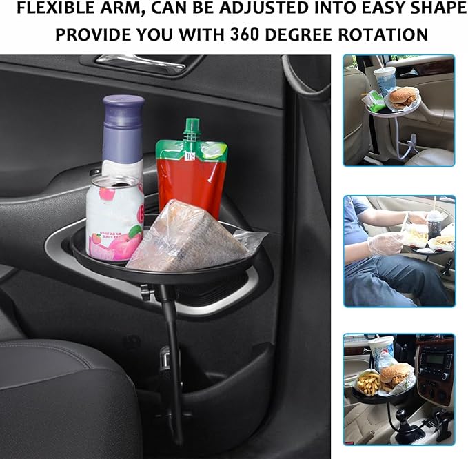 Yourkar Adjustable Food Tray for Car, 360° Swivel Non-Slip Car Food Table for Drinks and Snacks, 8.7 Inches Diameter Swivel Car Clip Type Tray for Eating, Universal Car Accessories (Black) - Image 6