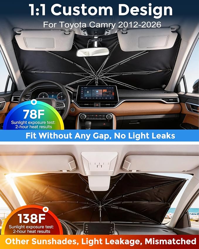 Weektic Custom Windshield Sun Shade Umbrella for Toyota Camry 2012-2026, [Double Thickened Ice Crystal Coating], Sun & Heat Protection, Keep Vehicle Cool & Protect Interior - Image 2