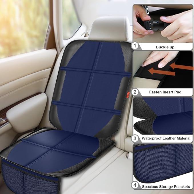 XHYANG Car Seat Protector,2 Pack Automotive Seat Protectors Baby Carseat Pad Waterproof & Durable 600D Fabric for Child Baby Car Seat Mat Vehicle Pet Cover 2 Storage Pockets (Blue) - Image 5