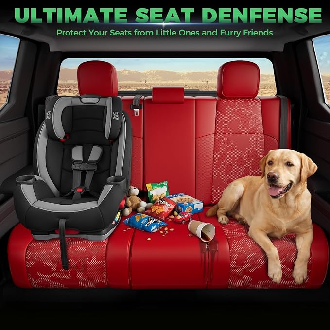 RIDEPOSH Custom Leather Seat Covers for Toyota Tacoma Double Cab 2024-2026 | full set, camo red, OEM fit, premium waterproof leather, anti-slip, extra pockets, long-term durability, airbag compatible - Image 7