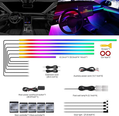 Dreamcolor Acrylic Interior Car LED Strip Light with Wireless APP, RGB 14 in 1 with 175 inches 593 Neon Car Ambient Lighting Kits, Dual Zone Music Sync LEDs Fiber Optic Strip Neon Lights for Car - Image 2