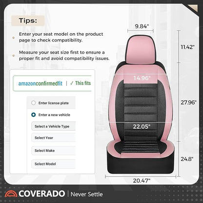 Coverado Car Seat Covers Full Set, Luxury Leather Car Seat Covers, Automotive Front and Rear Mesh Seat Covers, Full Set 5 Seats, Pink Black Seat Covers for SUV Sedan Truck - Image 8