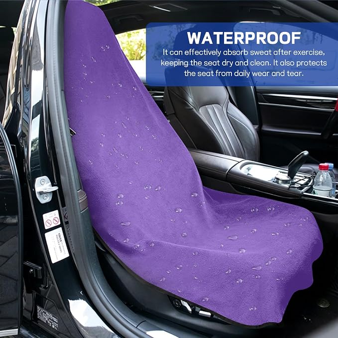 Waterproof Car Towel Seat Cover, Sweating Non Slip Car Seat Cover Protector for Gym Workout, Running, Swimming, Beach and Hiking, Machine Washable, Universal Fit for Front Seats (Purple) - Image 5