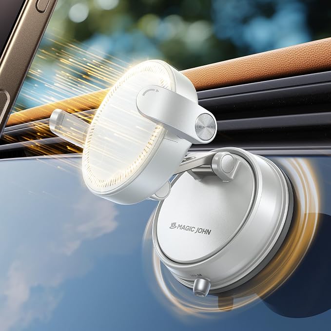 MAGIC JOHN for Magsafe Car Mount, Magnetic Phone Holder for Car | 360° Rotatable, Powerful Magnetic, Reusable Suction Base, Hands-Free Driving for All Smartphones, Simple Install by MAGICJOHN