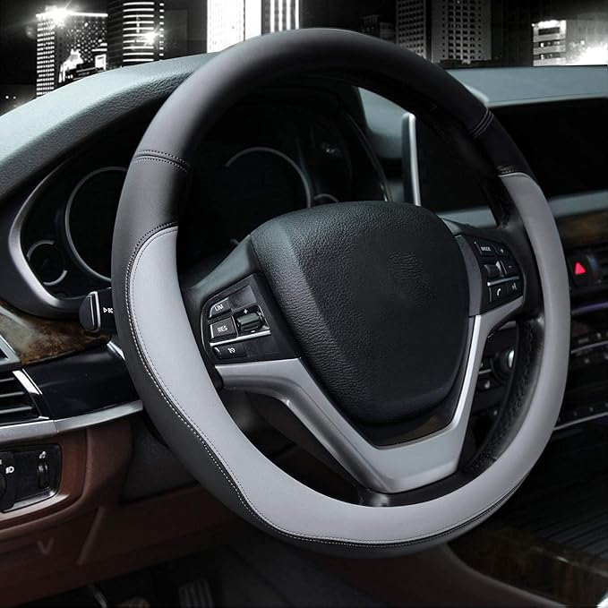 Microfiber Leather Steering Wheel Covers Universal 15 inch (Gray) - Image 3