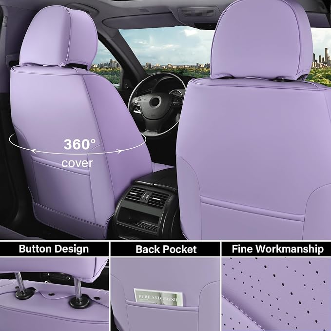 Coverado Car Seat Covers Full Set, 5 Seats Front Seat Cover and Back Seat Covers for Cars, Automotive Seat Covers Leather Waterproof Seat Covers, Purple Car Seat Protectors Universal for Cars - Image 3