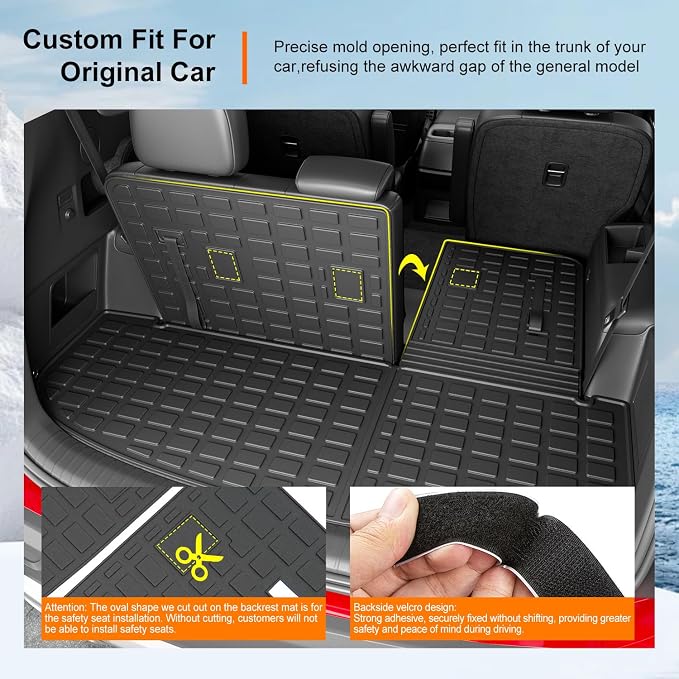 powoq Cargo Mat with Backrest Mat Compatible with 2020-2025 Kia Telluride | Trunk Mat with Backrest Mats TPE All Weather Protection , Durable Replacement for 2020-2025 Kia Telluride Accessories - Image 2