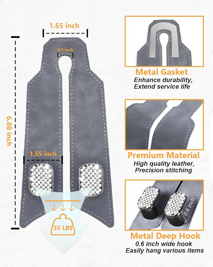 Purse Hook for Car, Car Hooks for Headrest Universal Purse Holder for Car, Bling Car Seat Hooks for Headrest, Car Seat Back Storage Hook (2 Pack, Gray) - Image 2