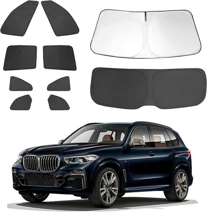 10PCS Windshield Sun Shade Custom Fit for 2019 2020 2021 2022 2023 2024 2025 BMW X5 Accessories Foldable Sunshade Side Rear Window Shade Cover Full Set Privacy Protection Keeps Car Cool by LHFLIVE