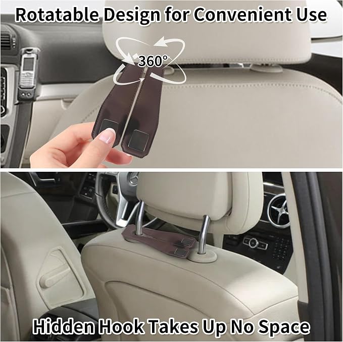 Leather Headrest Hooks for Car, 2 Pack Premium Car Seat Back Storage Hooks with Double Metal Hangers for Purses, Handbags, Groceries and Backpacks, Universal Heavy Duty Car Purse Holder Accessories - Image 4