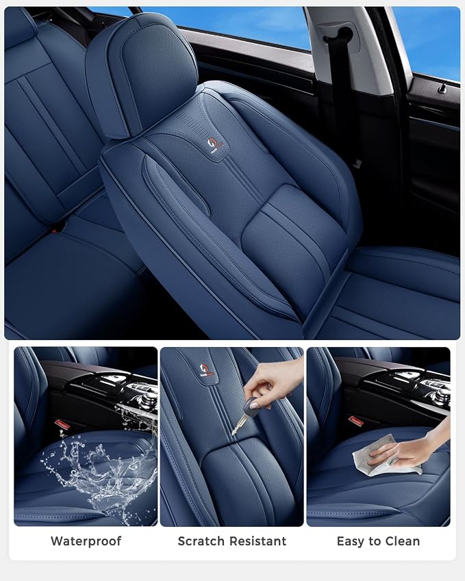 Huidasource Blue Front Seat Cover Luxury Nappa Leather, Front Car Seat Covers with Airbag, Front Storage Pocket, Lumbar Support, Cooling＆Heating, Seat Cover Universal Fit for Most Cars SUV Trucks Blue - Image 7