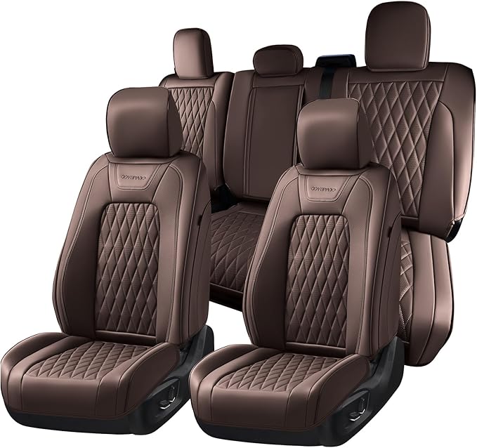 Coverado Premium Leather Full Set Seat Covers Waterproof Heavy-Duty Protectors Custom Fit for Ford F150 (2015-2026) F250/F350/F450 (2017-2026)-Coffee, Vintage Style, Scratch-Resistant by COVERADOAUTO