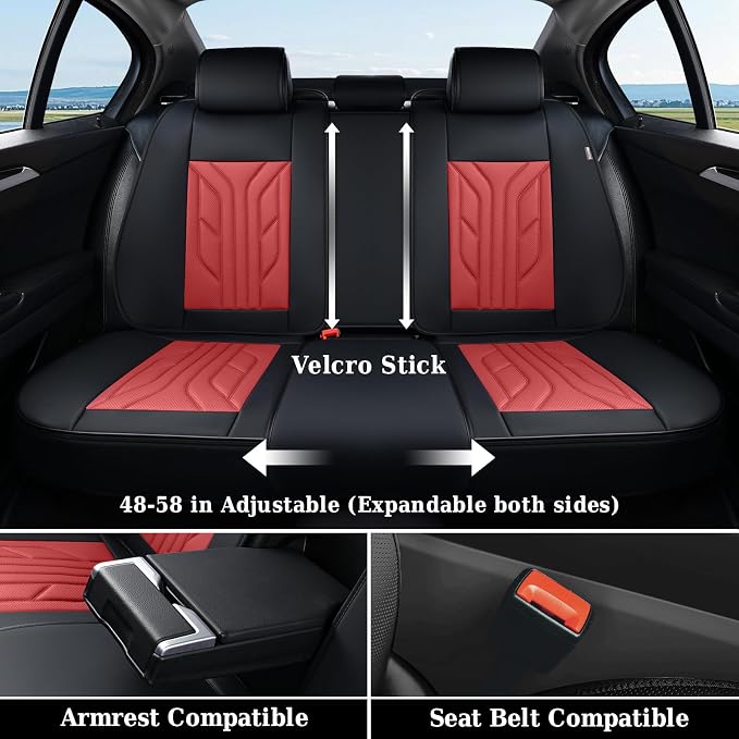 Coverado Car Seat Covers Full Set, Automotive Seat Covers Car Seat Protector Car Seat Cushion, Waterproof Leather Seat Covers for Cars, Universal Fit for Most Sedans SUV Pick-up Truck(Burgundy) - Image 5