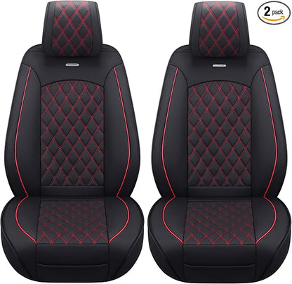 Front Car Seat Covers for Ford F150 F250 F350 F450 (Black-Red) | Custom Fit 2009-2026 F150 XLT STX XL, 2017-2026 F250 F350 F450 Super Duty Crew Cab Regular Cab Super Cab, Waterproof Leather by Aierxuan