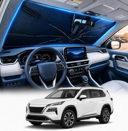 [2026 Upgraded] DooGooCoo Windshield Sun Shade Umbrella for Nissan Rogue 2021-2025 2026 [100% Sunlight Blocked, Cooling Ice Crystal ] Sunshade for Car Windshield for Rogue Sun Shade, Custom Fit. by DooGooCoo