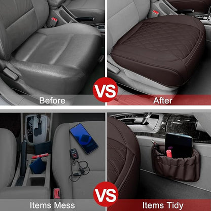 BEITK 2 Pack Leather Front Car Seat Bottom Covers Coffee | PU leather,Waterproof, Full Wrap, Non-slip, with Storage Pocket, Universal Fit for Sedan Truck SUV, Easy to Install - Image 5